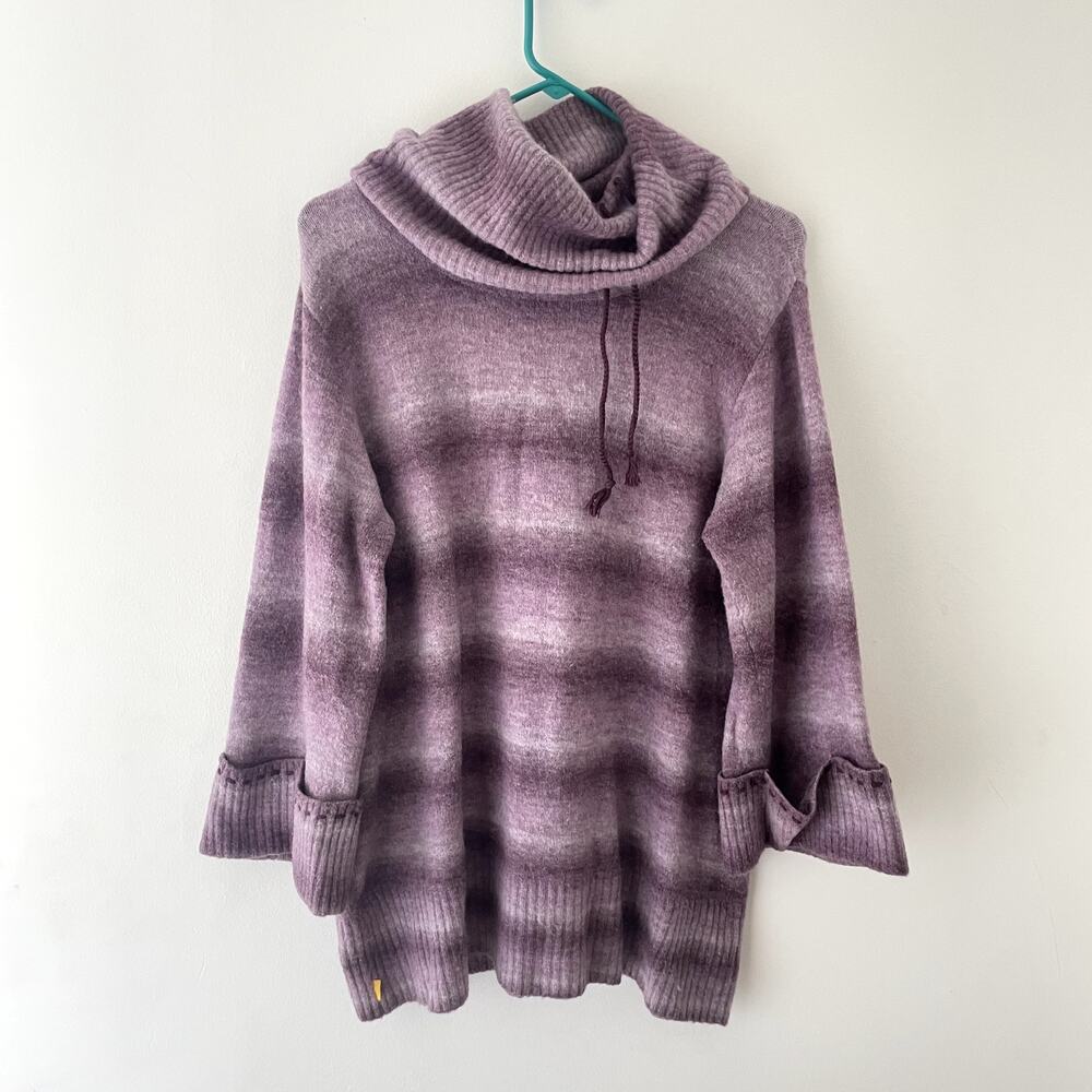 Y2K Ombre Purple Cowl Neck Sweater Tunic Wool Blend Size L‎ Cozy Grunge Lole
